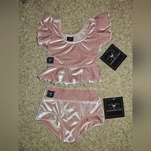 Girls' Pink Velvet Ruffle Top and Shorts Set